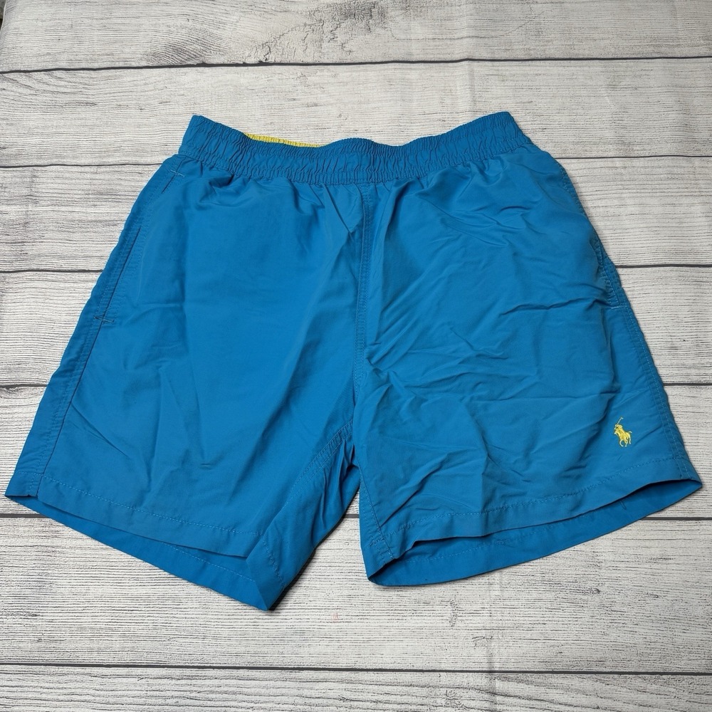 Polo Ralph Lauren Men's Lined Swim Trunks Turquoise Blue Yellow Size Small 5.5"